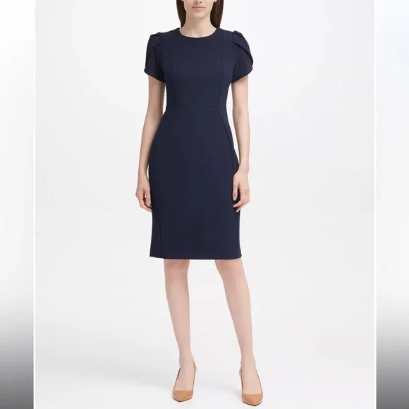 calvin klein navy blue long dress Bell Sleeve Calvin Klein Navy Blue Long Dress Calvin Klein Blue Bell Sleeve  Dress Clearance